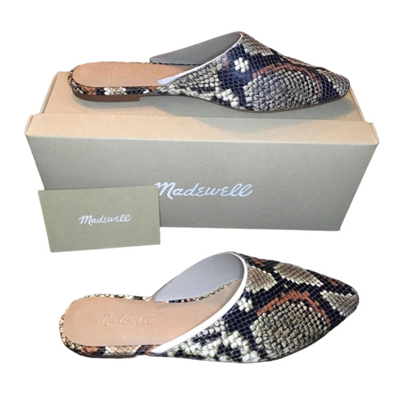 Madewell Shoes - Madewell Black Tan White Gray Rust 8 Pointed Toe Leather Snakeskin Flats Mules